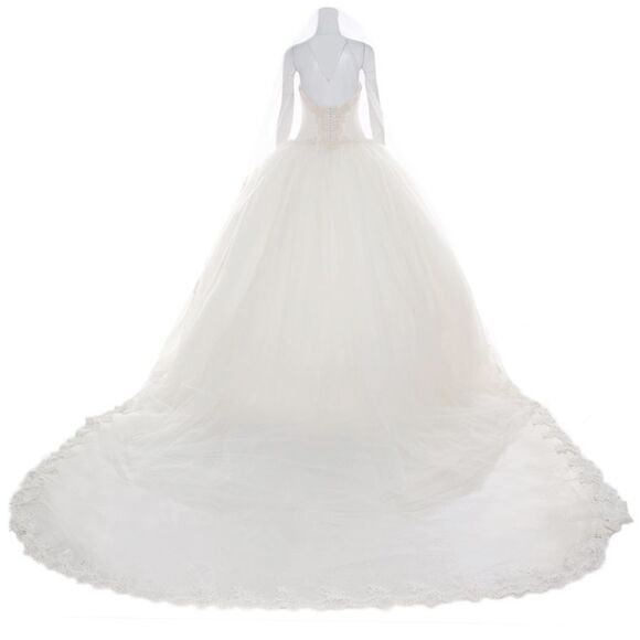 Vera Wang Cream Bead Embellished Silk Layered Tulle Gown L - Picture 4 of 4